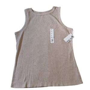 Nine West Essentials XL Women's Ribbed Beige Stretch Tank Top classy NWT A9